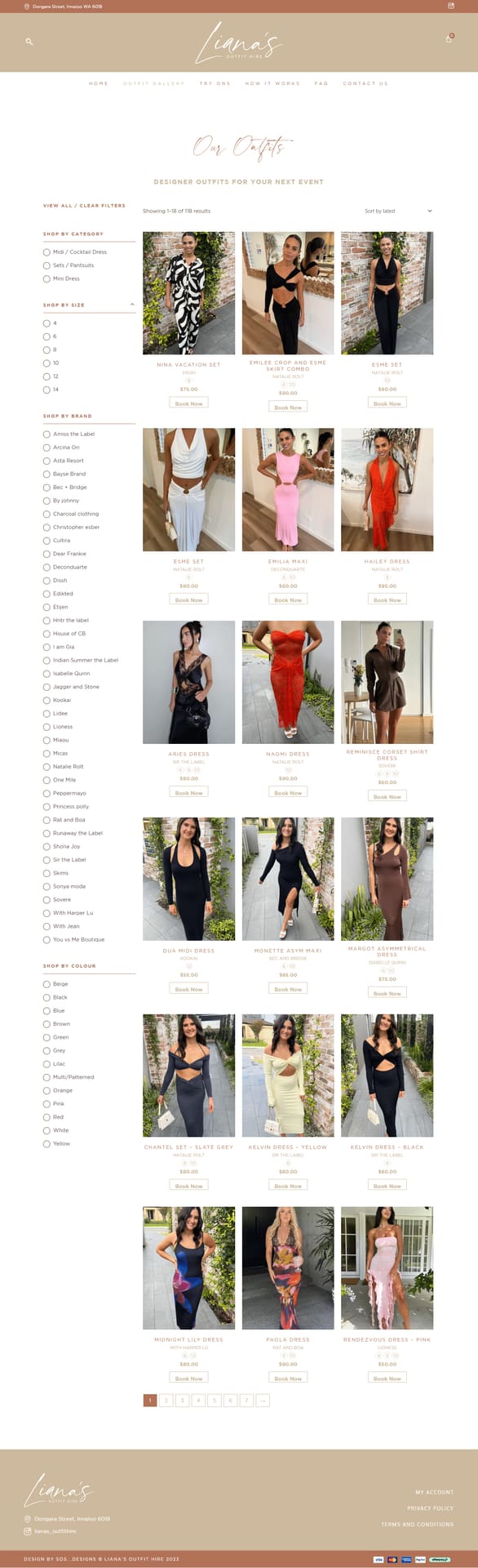 Liana's Outfit Hire shop page