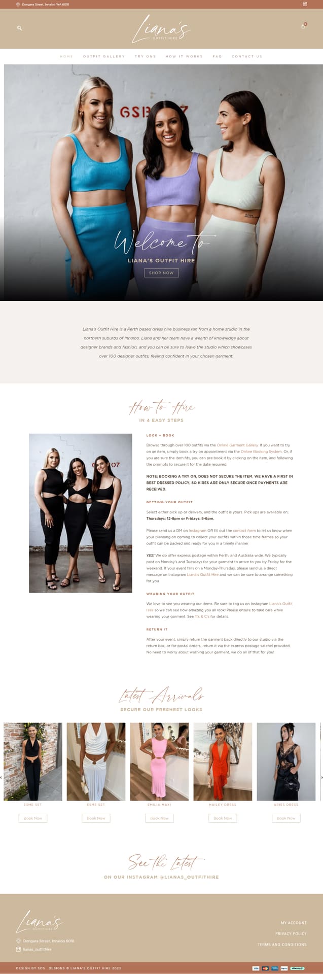 Liana's Outfit Hire homepage