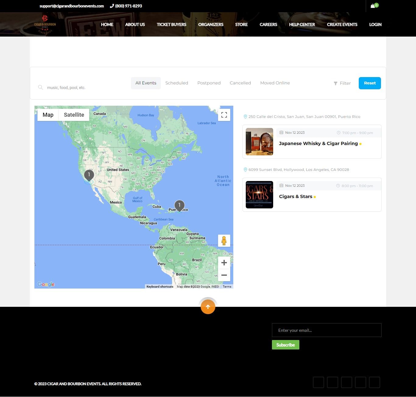 Cigar & Bourbon Events search page