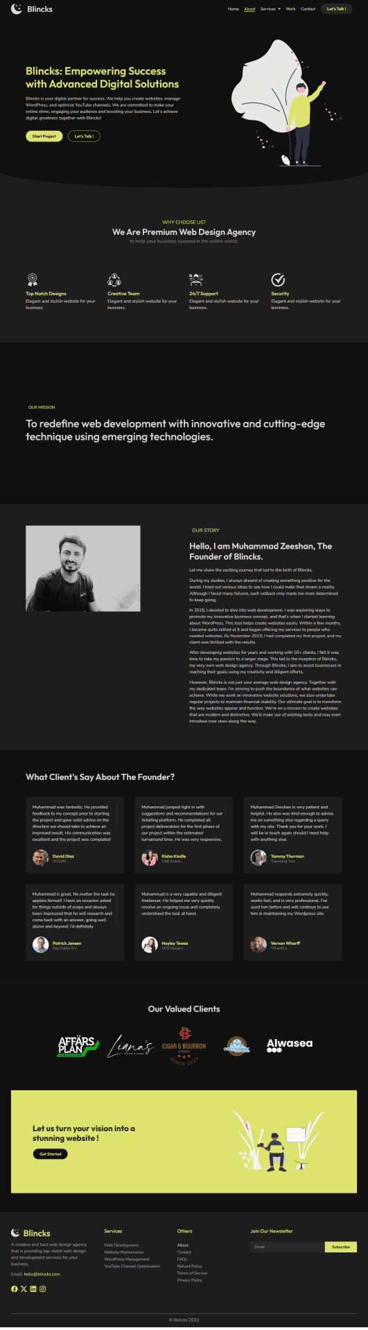 Blincks redesigned about page