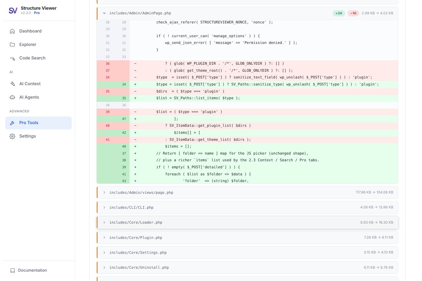 Pro: Comparator — colour-coded diff between two plugin versions